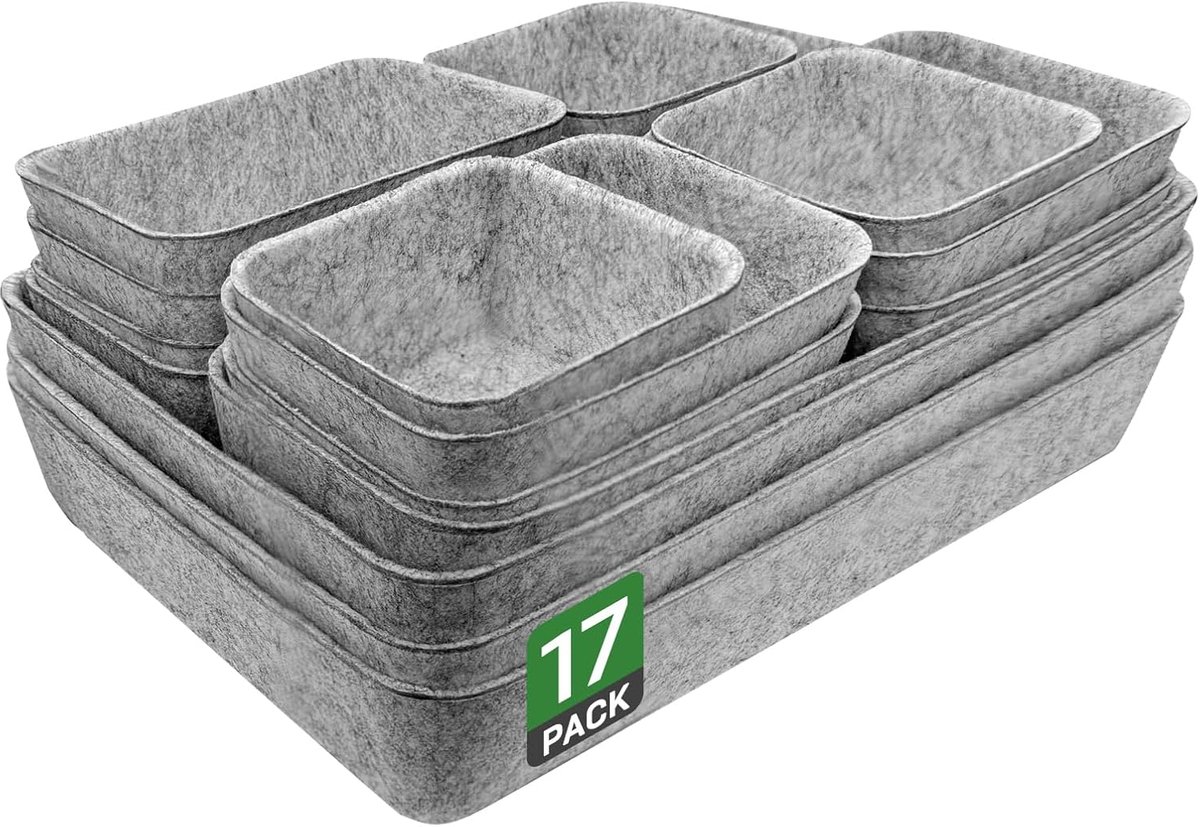 17 stuks lade-organizer voor 108 cm commode, stapelbare vilten opbergdozen, lade-opbergsysteem voor bureau, make-uptafel, nachtkastje, kast (lichtgrijs)