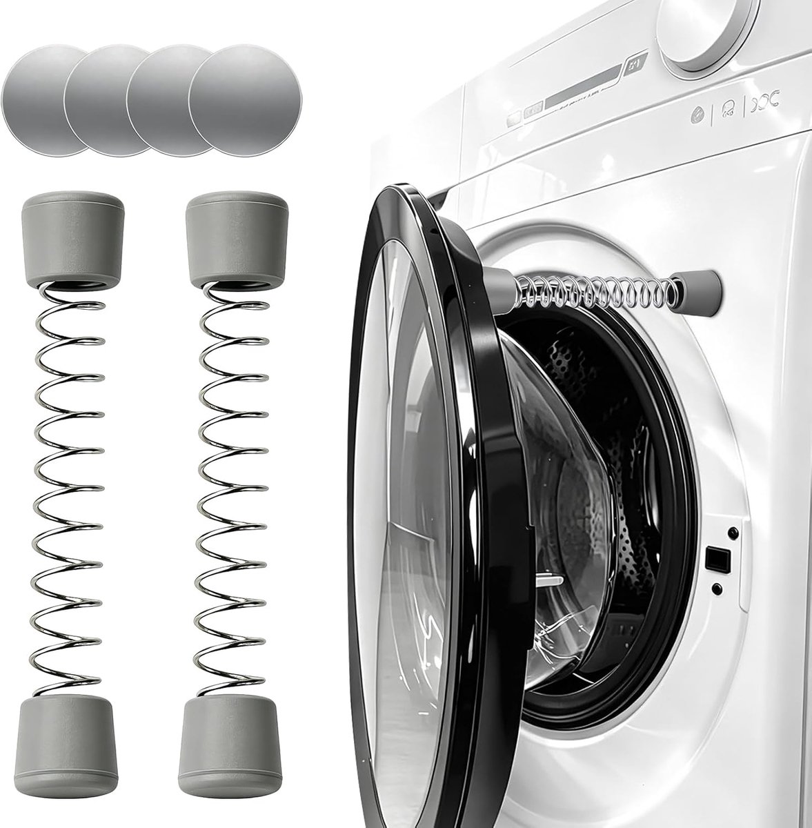 KZQ 2-delige magnetische wasmachine deurhouder met zachte veer en metalen schijven - Houdt deur open voor ventilatie en voorkomt geurtjes - Eenvoudig te bevestigen - Grijs
