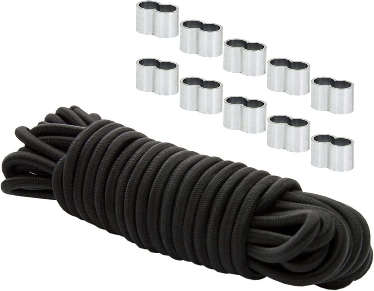 Tensionkoord 8 mm - Zwart - Rubberkoord - Ideaal voor het zekeren van zeilen - SnelShoppen