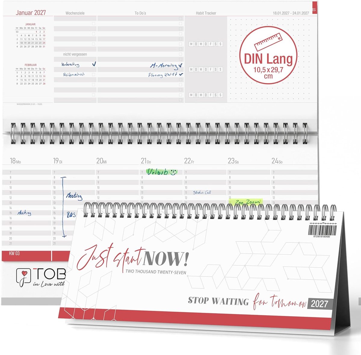Bureaukalender 2024 - Weekplanner liggend - To-do lijsten, notities en habit tracker - SnelShoppen