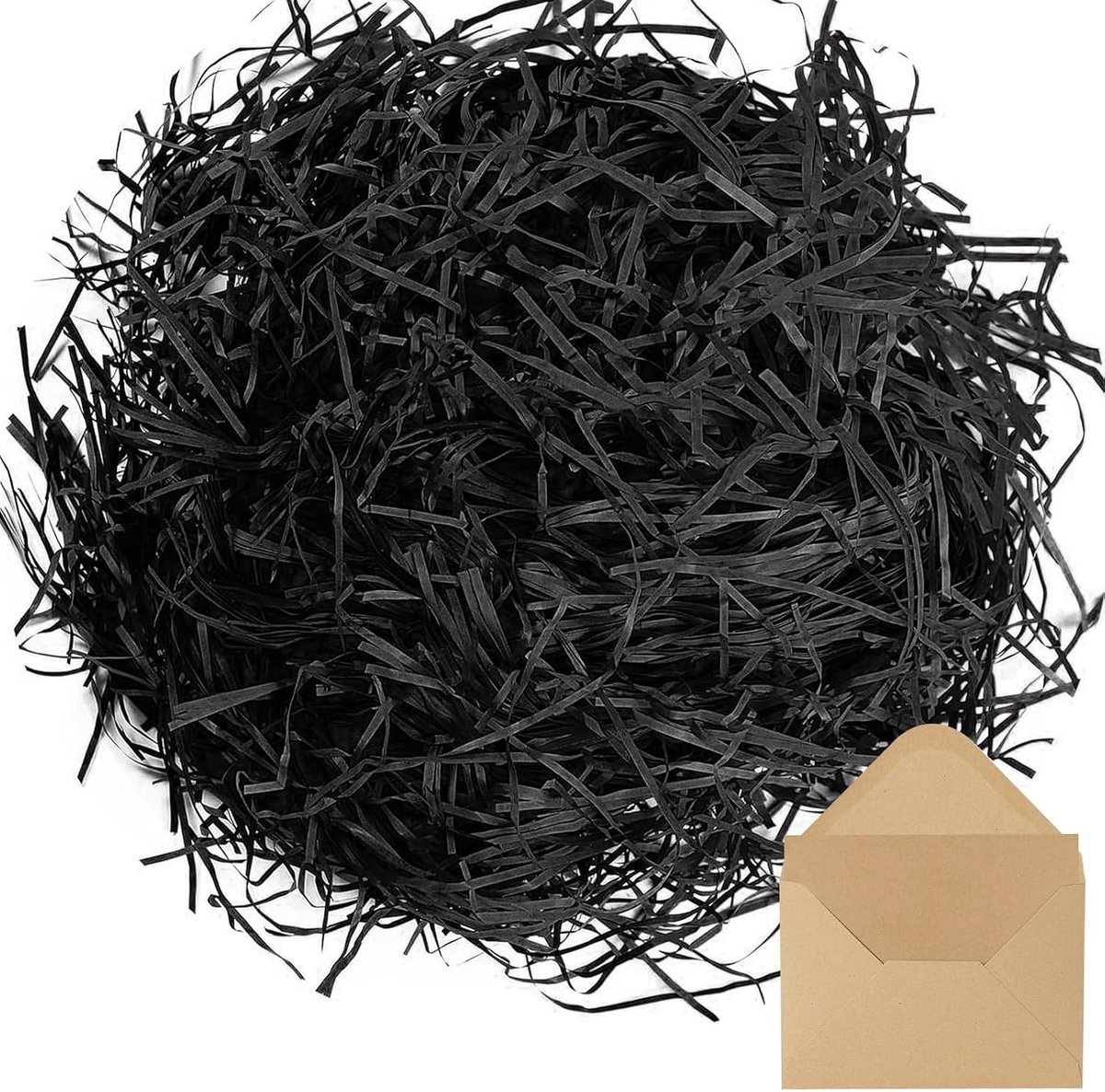 Raffia gras vulmateriaal cadeau, versnipperd papier voor verjaardagen, Kerstmis, bruiloften en jubilea, vulmateriaal voor het decoreren van cadeaudozen en manden (zwart)