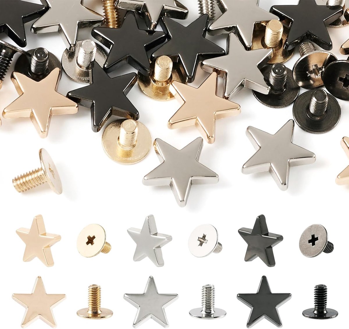 Klinknagels met schroefsluiting, decoratieve studs met stergesp voor lederen ambacht, portemonnee, handtas, schoenen, kleding, riem