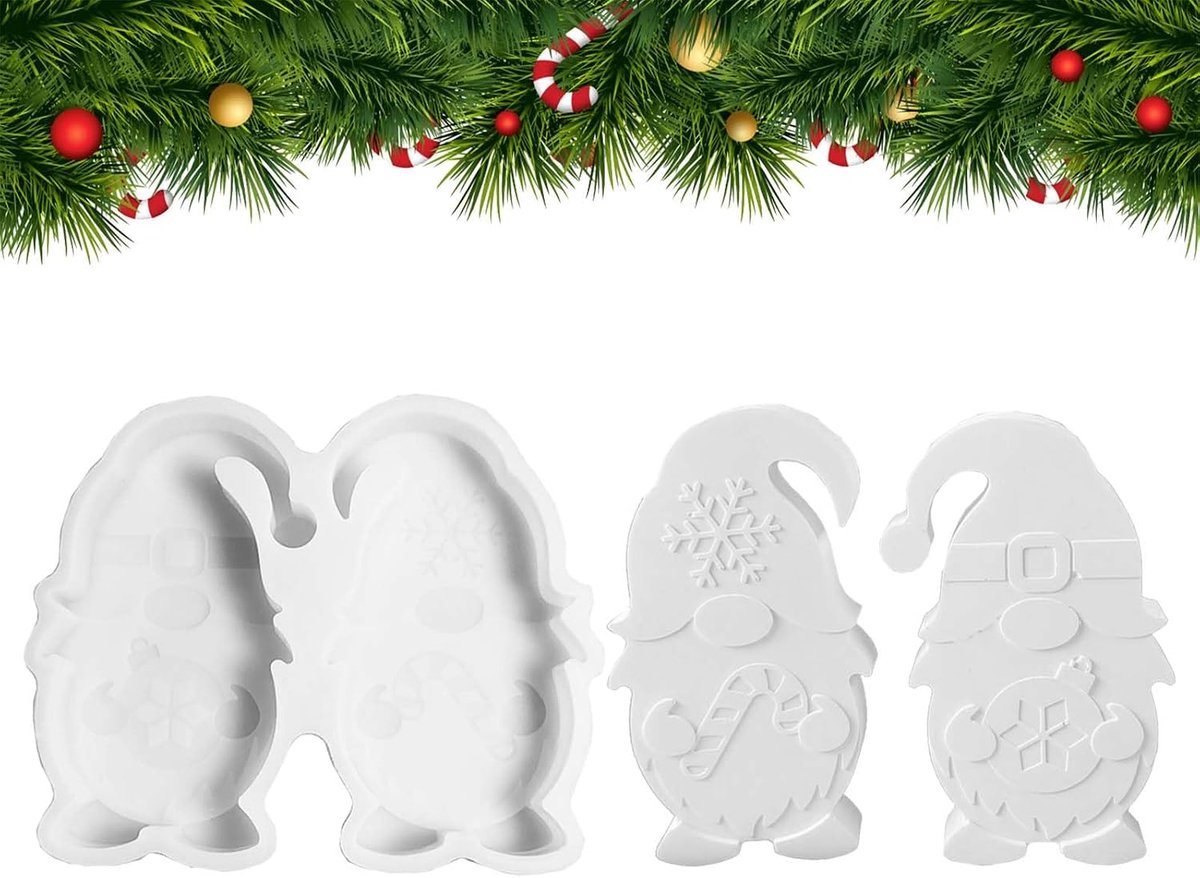 2 stuks siliconen mal kabouter, gietvormen, siliconen kerstman, kaarsvormen om te gieten, siliconen vorm, epoxyhars, siliconen vormen om te gieten, gietvormen siliconen Kerstmis, gietvorm