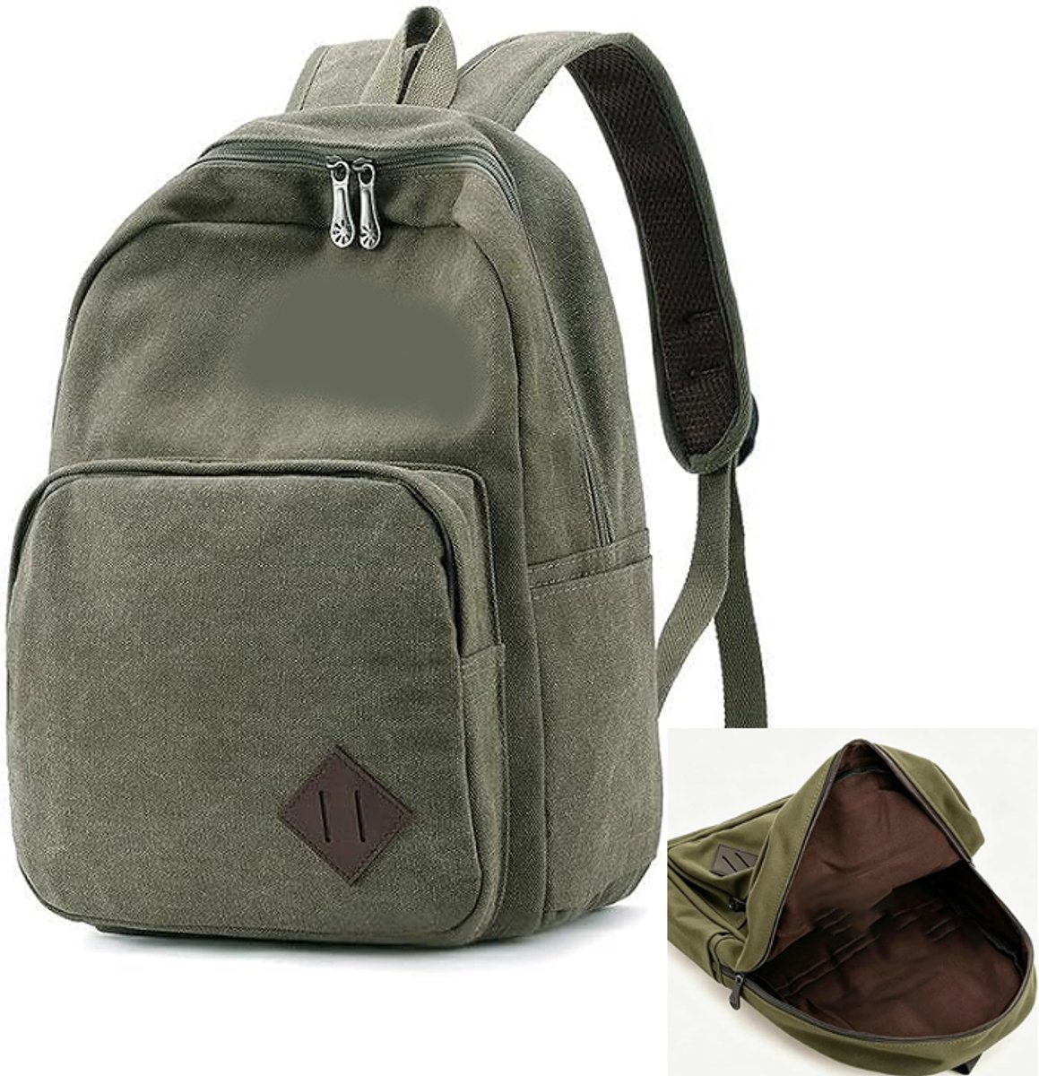 KZQ Vintage canvas studenten rugzak voor dames en heren - Duurzaam dagpak voor reizen - Geschikt voor 15.6 inch laptop - Legergroen