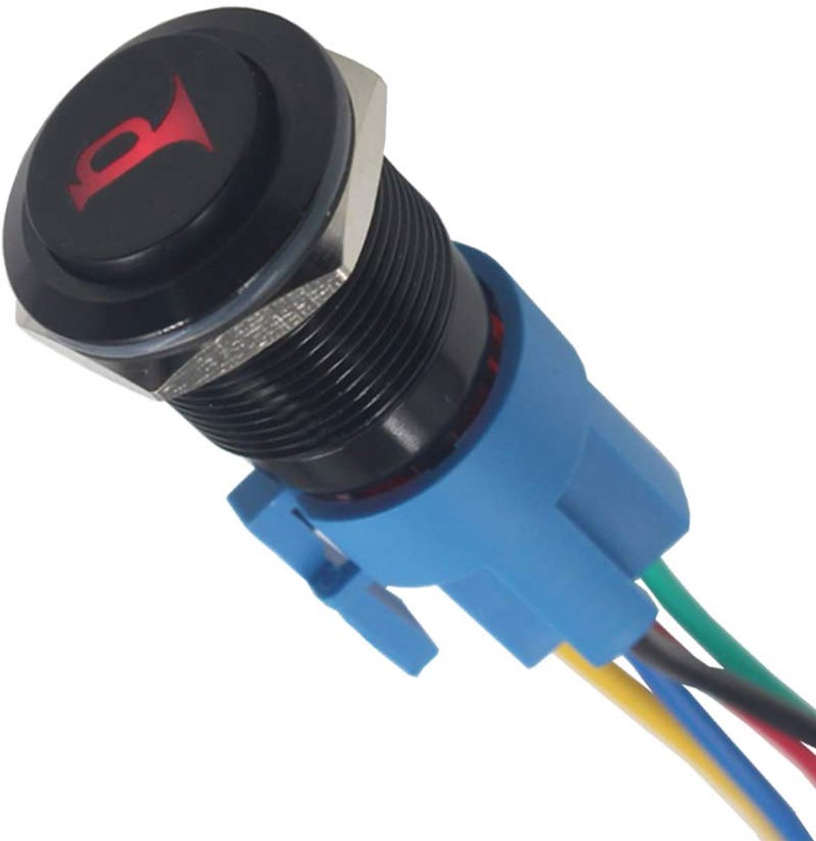 Zwarte Behuizing 19mm 12V 5A Auto Motor Rode LED Licht Hoorn Luidspreker Drukknop Tuimelschakelaar Momentane Zelfreset 5Pin Aansluiting Plugdraad