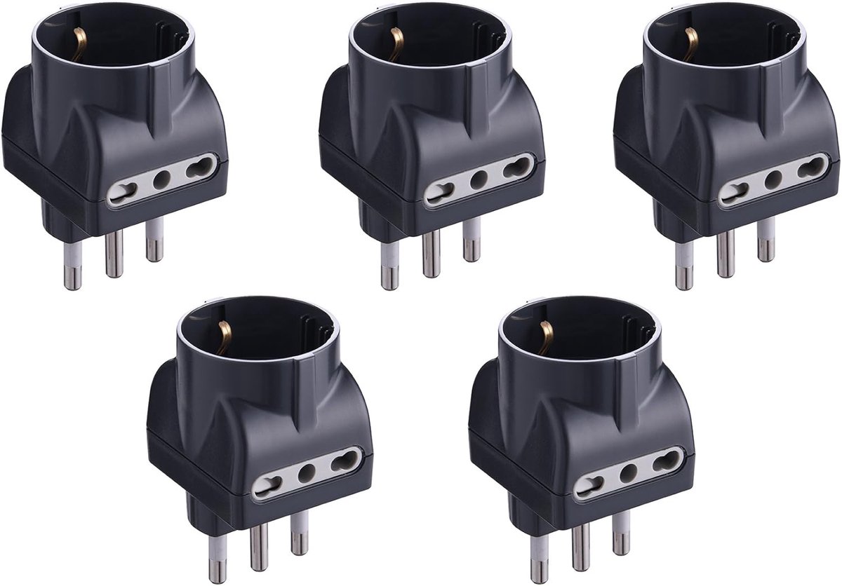 92298 Set van 5 adapters 3 zits 1 Schuko + 2 tweewaardige 10/16 A, zwart