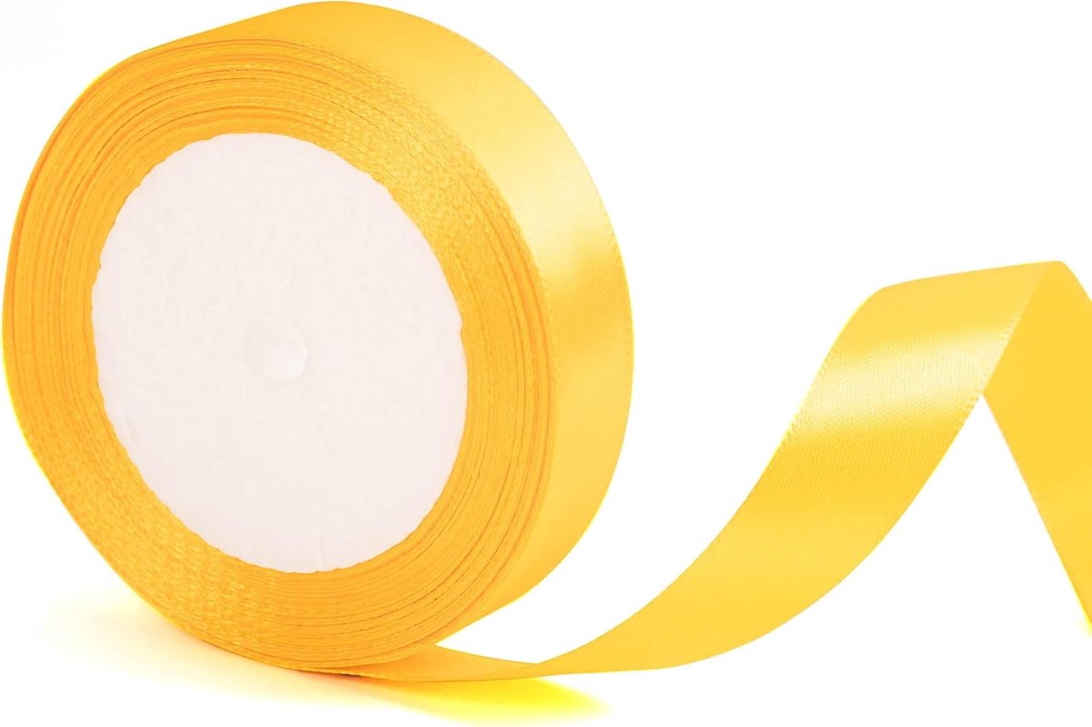20 mm breed goudgeel lint voor het inpakken van cadeaus, 22 m, gouden kerstlint, satijnen lint voor het inpakken van cadeaus, kerstlint, bloemistenboeket, taart, haarstrik, knutselwerk