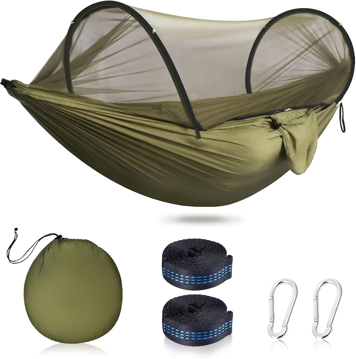 Hangmat, 260 x 140 cm, 2 personen, 200 kg draagkracht, ultralichte reishangmat met 1 paar ophangset voor terrassen, gazons of buiten
