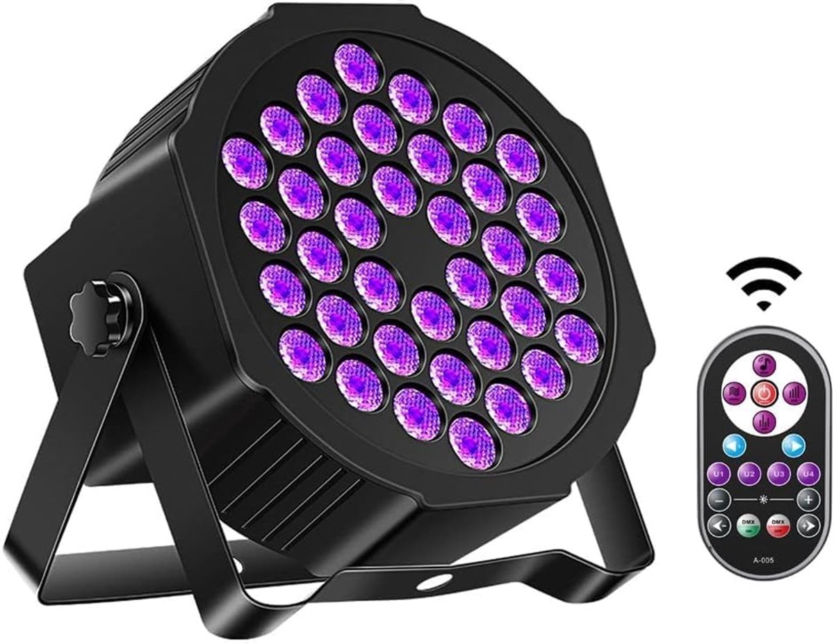 led-licht, 72 W, 36 leds, feestlamp met afstandsbediening en DMX Glow-bediening in het donkere podiumlicht, voor DJ, disco, Kerstmis, podiumverlichting