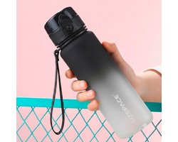 UZSPACE Waterfles - Drinkfles 500 ml – BPA-Vrije Tritan Waterfles – 100% Lekvrij – Herbruikbare Sportfles met 1-Klik Deksel – Voor School, Sport & Kantoor – Zwart/Wit