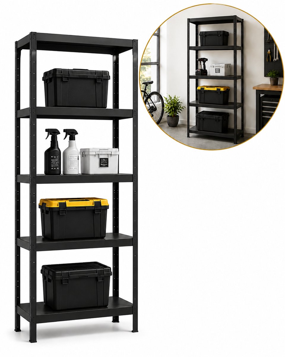 Metalen Stellingkast - Magazijnstelling - Opbergkast - 180 x 80 x 40 cm - Zwart