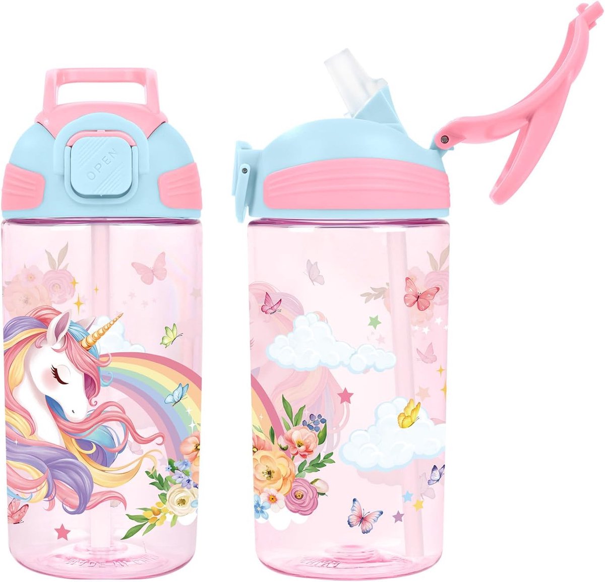 Drinkfles 600 ml - met rietje en draaghandvat - lekvrij en schokbestendig - ideaal voor school en buiten - SnelShoppen
