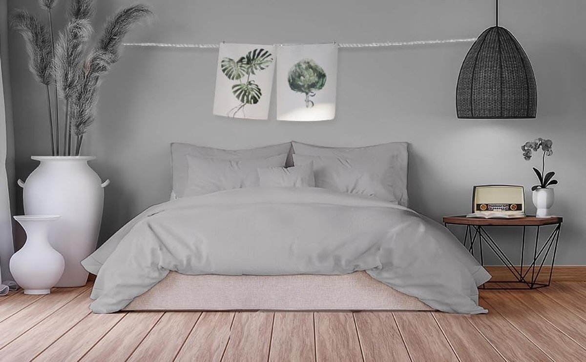 Premium beddengoed, 200 x 200 cm + 1 kussensloop 80 x 80 cm, 100% katoen, 3-delige set, Öko-Tex-standaard, met YKK-ritssluiting, grijs, zacht en ademend