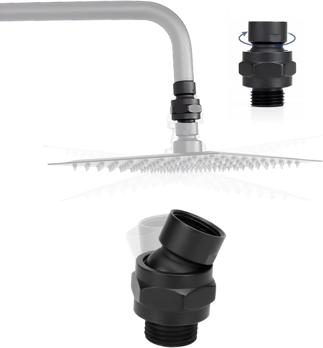 Douchekop Uitbreiding 360° Draaibare Kogeladapter Kopconnector voor G 1/2 Universele Vervangende Douchearm & Douchekop - Zwart