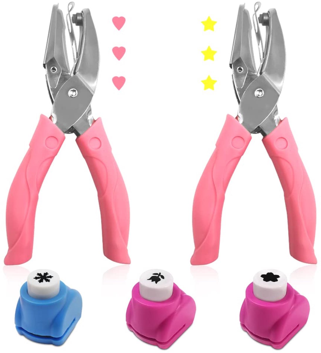 Papier Puncher, SENHAI 2 stuks Handheld Papier Puncher (hartvormig gat en stervormig gat) en 3 stuks Kleine Borduurders, voor DIY, Scrapbook, Kaarten maken, Tickets, Etiketten