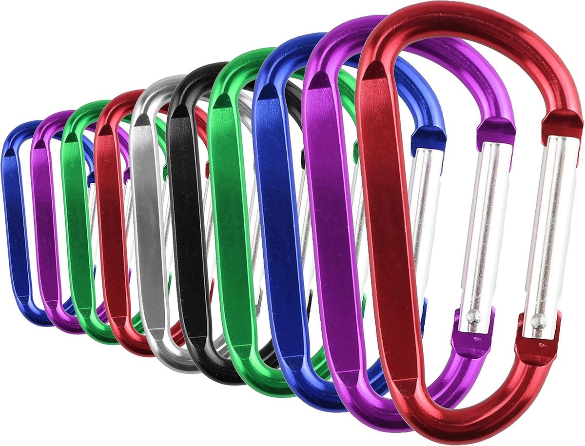 10 stks Karabijnhaak Clips Aluminium D-Ring Clip Kleine Snap Haak voor Sleutels, Rugzak, Hondenriem, Vissen, Wandelen