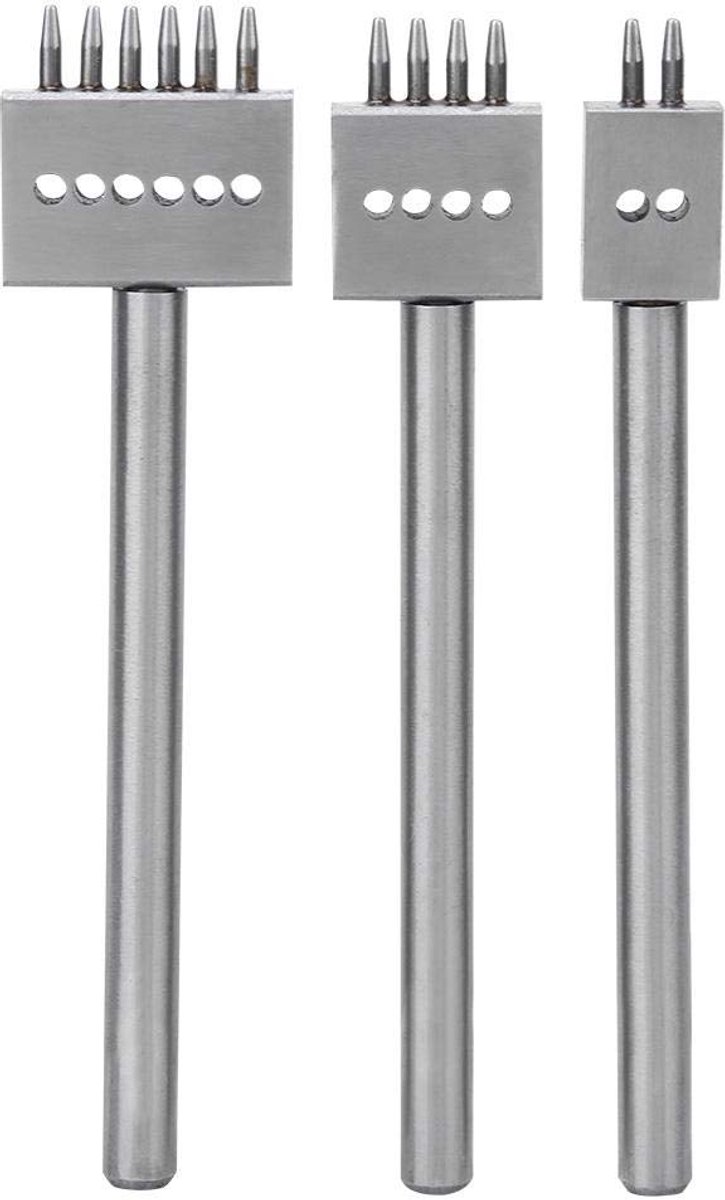 Leren Ponstool 3 Stuks Prong Beitel Zilver Gereedschapsstaal 2/4/6 Prongs DIY Handgemaakte Leren Gatenpons (5MM)