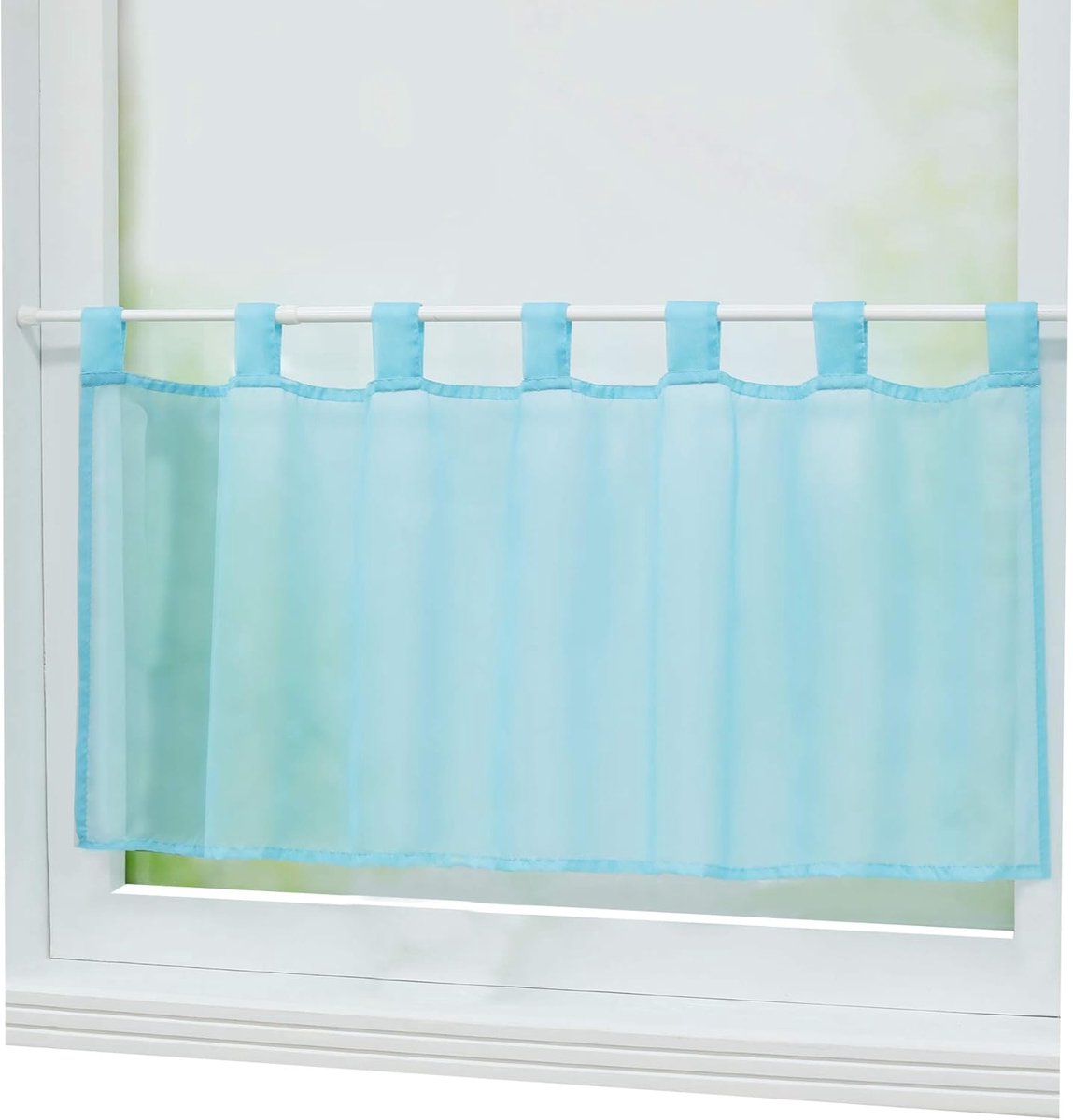 Eva Bistro Vitragegordijn, effen, voile transparante gordijnen, 1 stuk, 30 x 90 cm, blauw