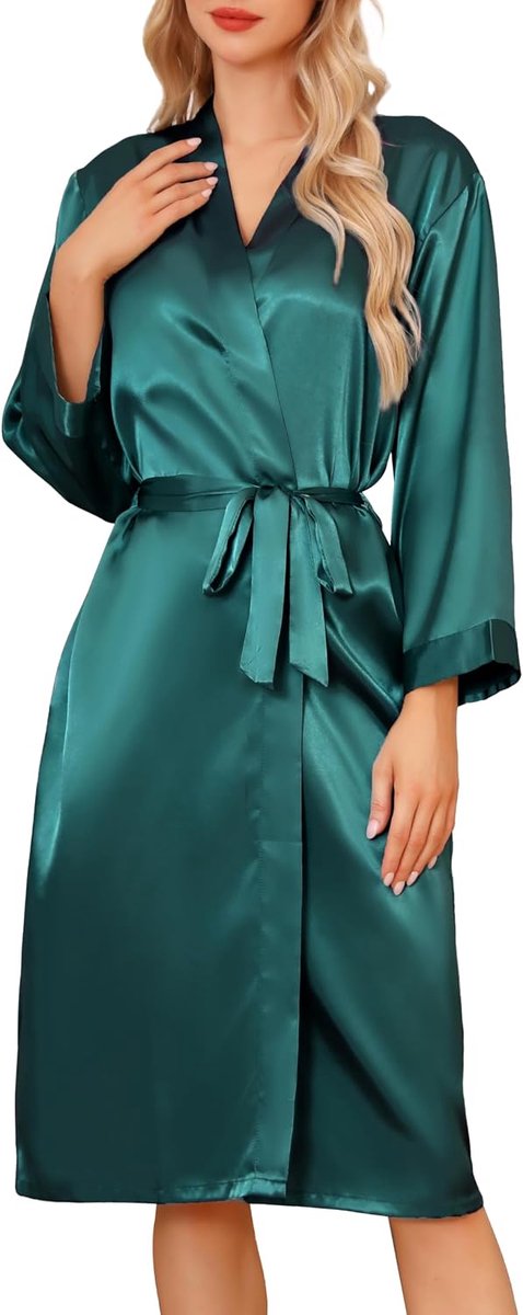 Satijnen ochtendjassen voor dames, lange kimono, ochtendgewaden, bruids-zachte nachtkleding met V-hals, voor bruiloft of feest