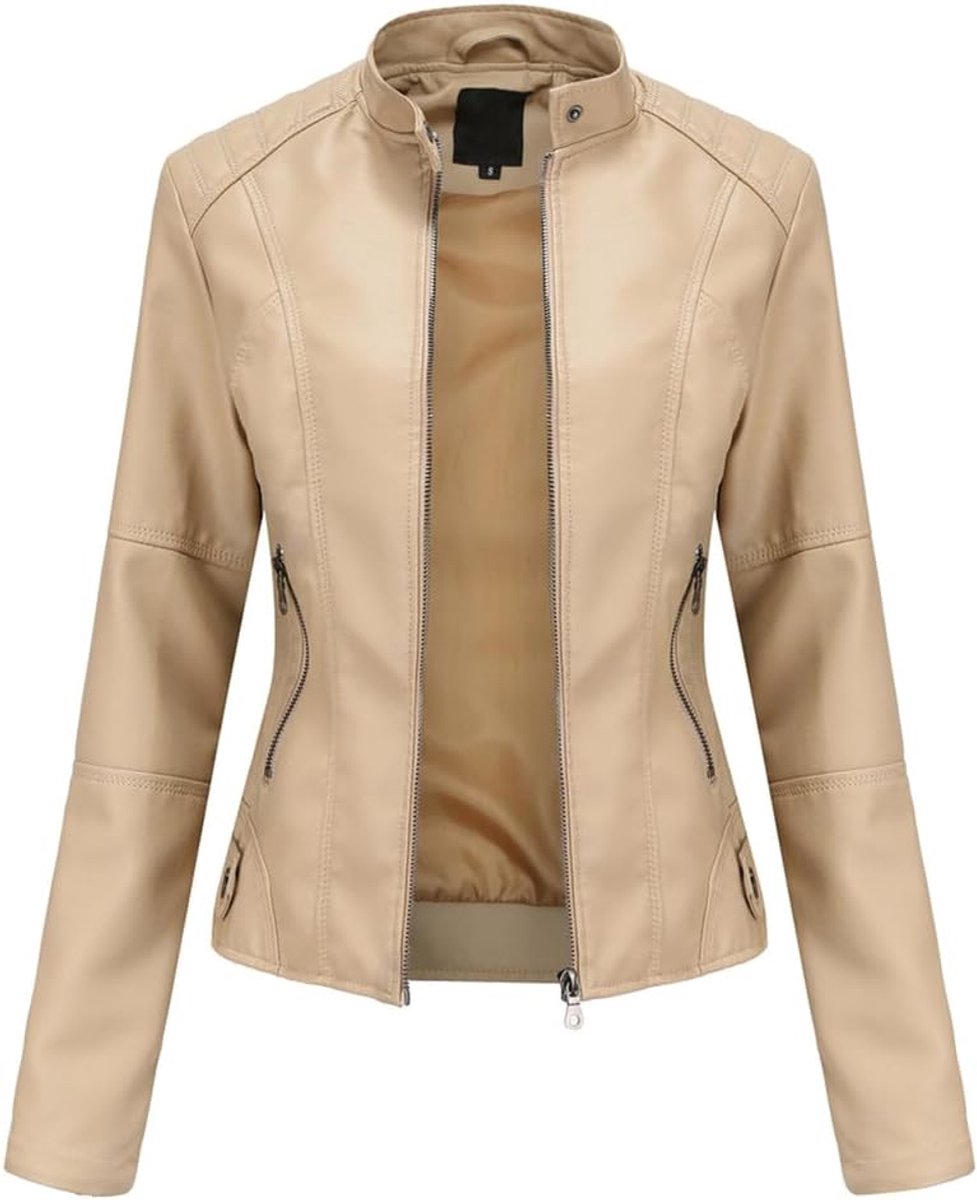 Damesjas van PU-leer, bomberjack, motorjas, dames, kunstleer, biker, met ritssluiting, warm, casual.