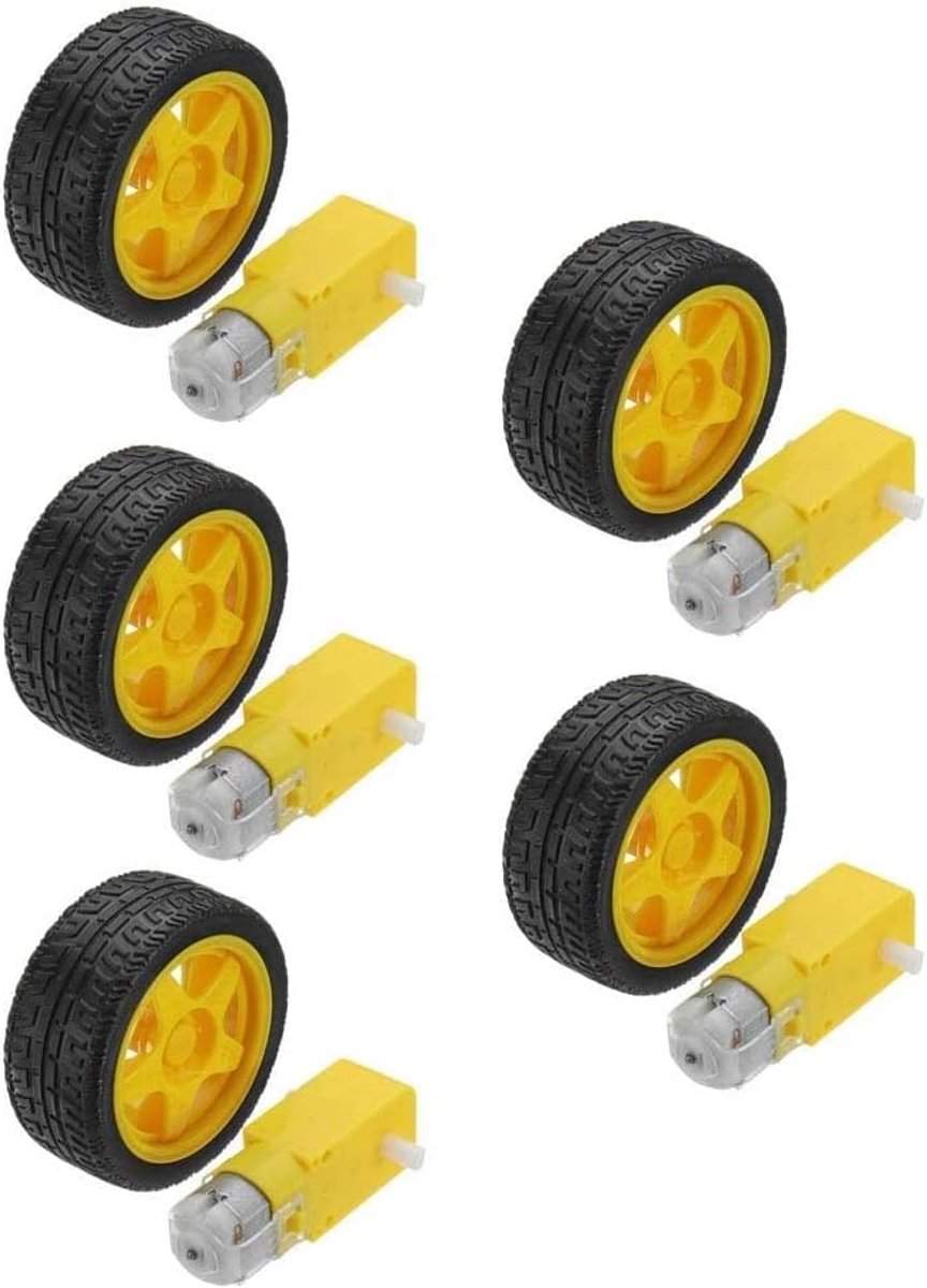 5 stuks slimme auto robot plastic bandenwiel met dc 3-6v reductiemotor voor arduino