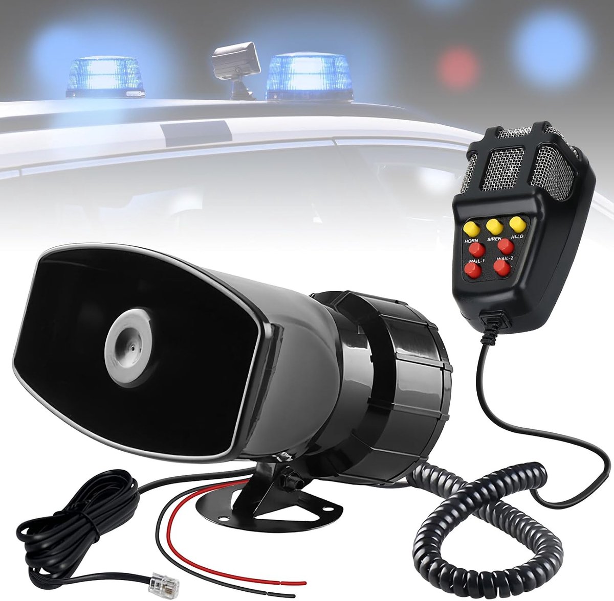 luidspreker, 12V 100W 7-toons geluid hoorn, autohoorn met microfoon, hoorn voor bestelwagen, boot, vrachtwagen, motorfiets