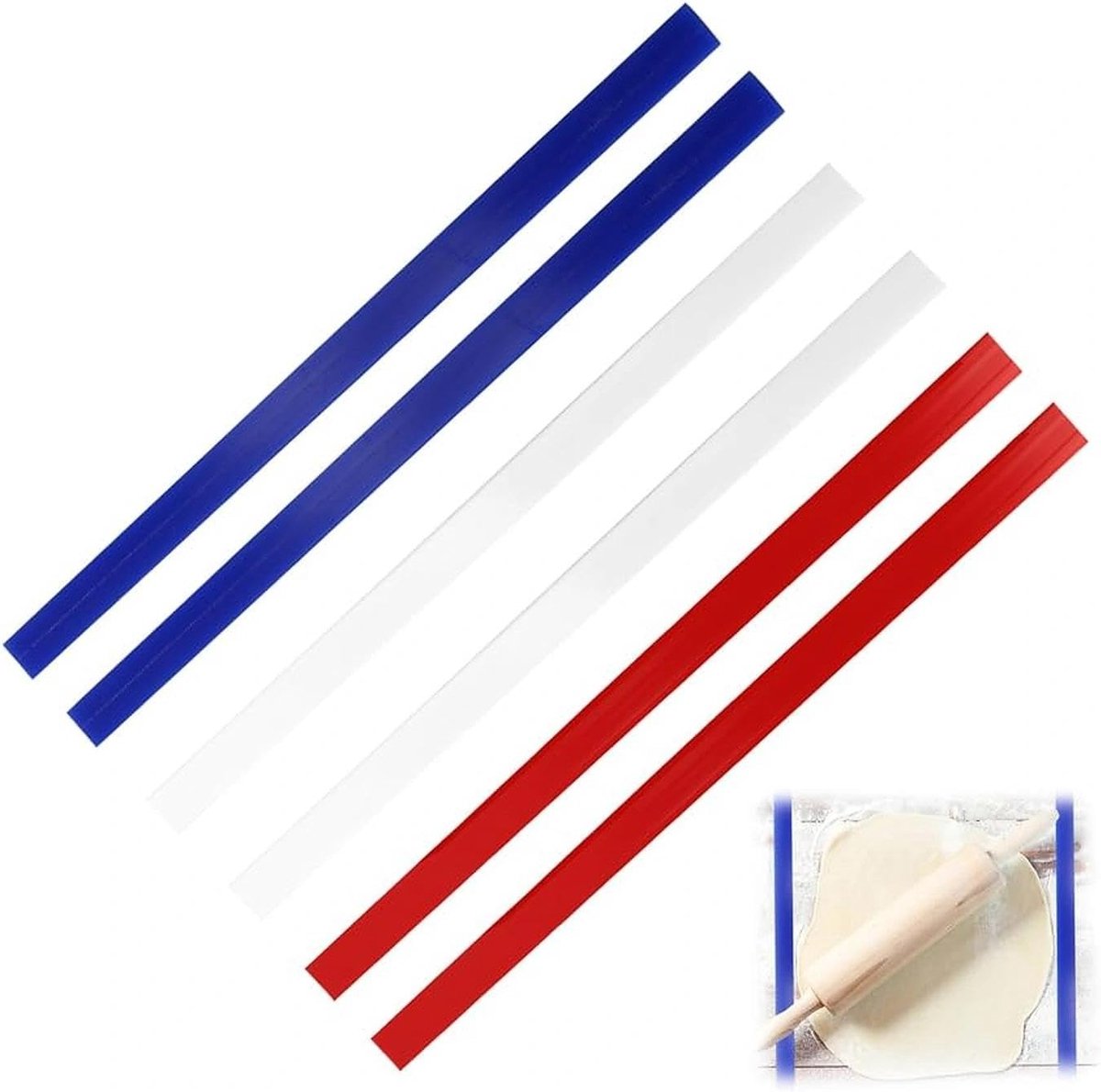 6 stuks siliconen deegsticks 40 cm meten deeg dikte strips 2 mm/4 mm/6 mm deeg rolstrips voor bakken doe-het-zelf pizza koekje gebak (wit blauw rood)