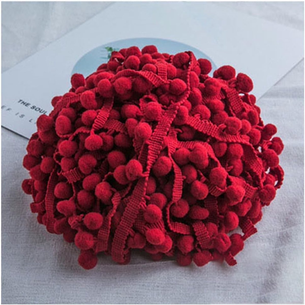 Kleurrijk Pom Poms Kwast Band Kantband met 1,2 cm Pompons Bommelband Pomponband Kwast Trim Band voor Knutselen Naaien Kleding Thuis Decoreren Donkerrood 5 Yard