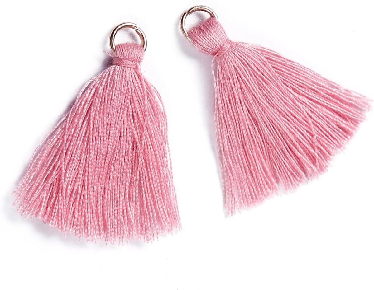 50 stuks mini-kwasthangers, 3 cm, katoen, franjes, kwastjes, armband, sleutelhanger, knutselen, kwastjes voor oorbellen, sieraden, tassen, bladwijzers, doe-het-zelf handwerk, accessoires, oud roze B