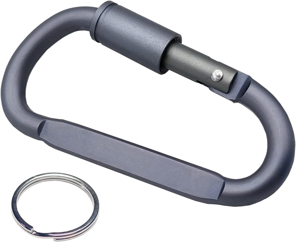 Karabijnhaak met schroefsluiting, van versterkte aluminiumlegering, 8 cm, D-vormige sleutelhanger, ideaal voor kamperen, vissen, wandelen, reizen, rugzak, flessenhouder, sport