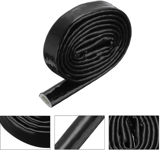 0,5 inch (3,3 ft) band glasvezel siliconen gecoat brandbeschermingsmantel thermisch afgeschermd, voor autoslangen, elektrische kabels, zwart — afbeelding 3