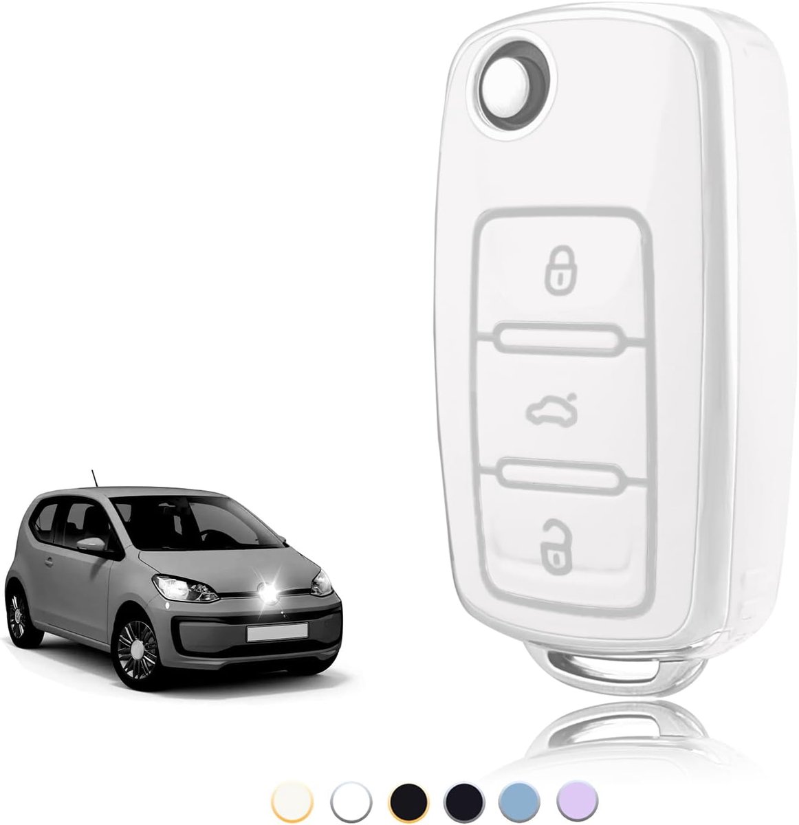 Sleutelhoes TPU, Autosleutelhoes Geschikt voor VW Volkswagen Golf 4/5/6 Polo Up Jetta Caddy Beetle Multivan T5 Seat Ibiza Leon Skoda Fabia, Sleutel Cover Sleutelbehuizing - Flip Key