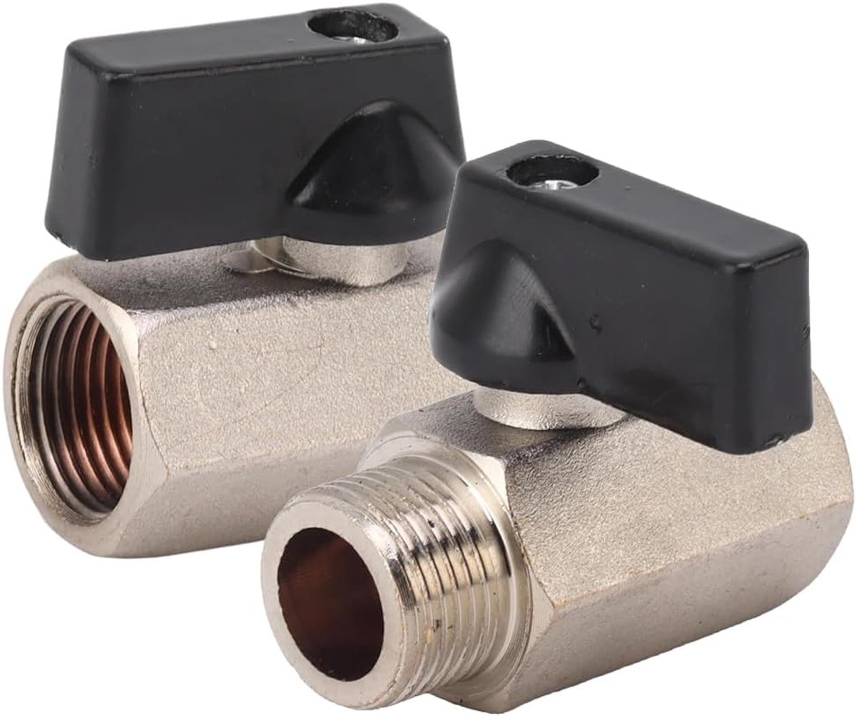 Set van 2 kogels 3/8 inch messing vernikkeld voor persluchtaansluitingen mini kogelkraan binnendraad x afsluitventiel