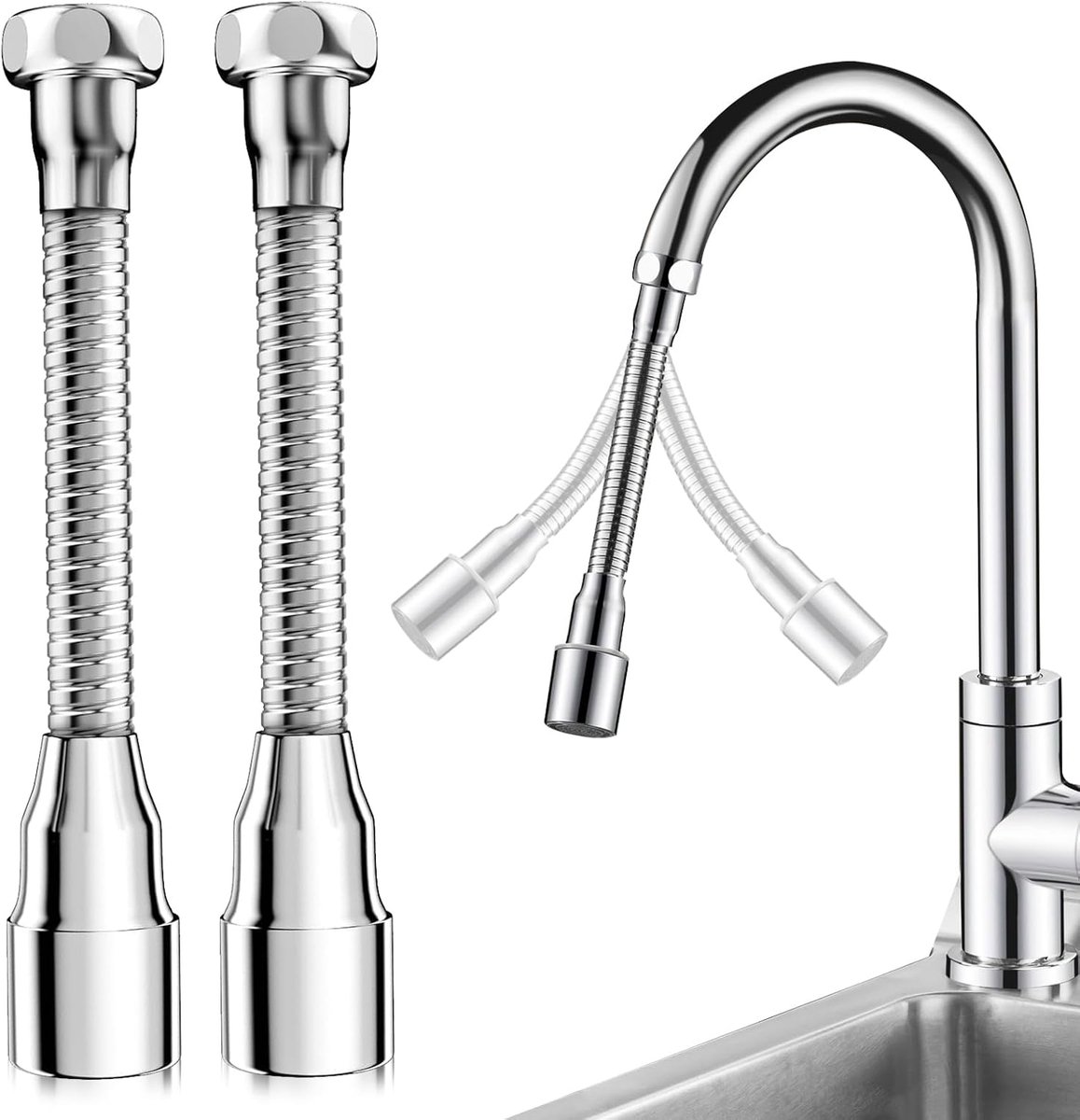 Kraan verlenging keuken, 2 stuks, 360° draaibare multifunctionele kraanverlenger, armatuur, 14 cm, kraanverlenging voor keuken, wastafel, badkuip
