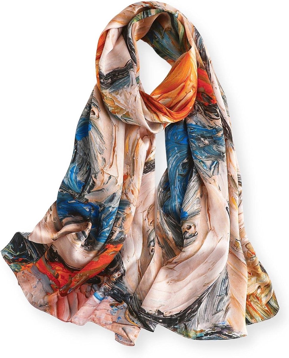 100% moerbeizijde, 170 x 53 cm, zijden sjaal voor dames, lange halsdoek voor hoofd en hals, geschenkverpakking
