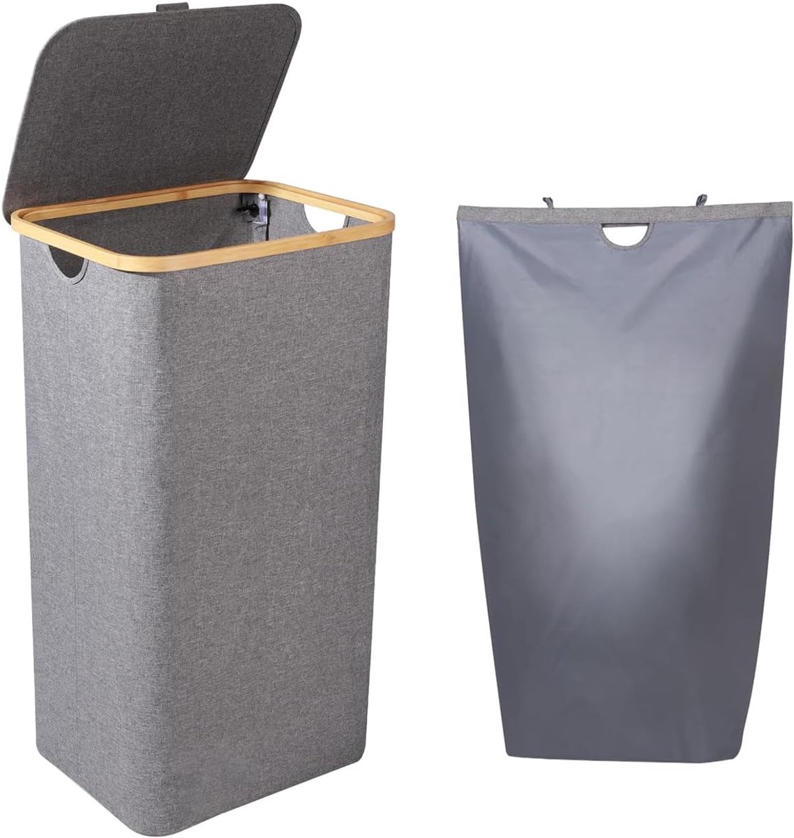 Wasmand met deksel, grijs, 100 l | Afneembare waszak, opvouwbare vuilwasbak, voor kleding, dekens, beddengoed, speelgoed