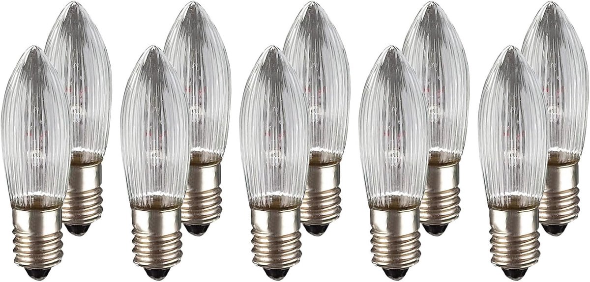 hellum Vervangende kaarsen voor kaarsboog, 10 stuks 8 V, 3 W, geribbelde kaarsen voor kerstboom, kaarsen, lichtketting, binnen met 30 brandpunten, lampen voor lichtboog, E10/8V/3W/22 lumen, 950021