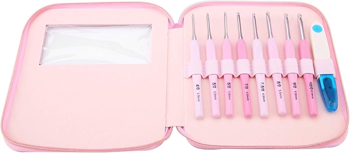 Haaknaaldenset, ergonomische handgrepen, warme handgrepen met kleurverloop, inclusief schaar en PU-zak, 9-delig, maat 2,5 mm tot 6 mm, gerandomiseerde kleur, voor breien en handwerk