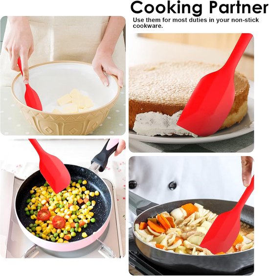 spatel set 2 stuks hittebestendige rubberen spatel voor non-stick kookgerei BPA-vrij (Rood) — afbeelding 4