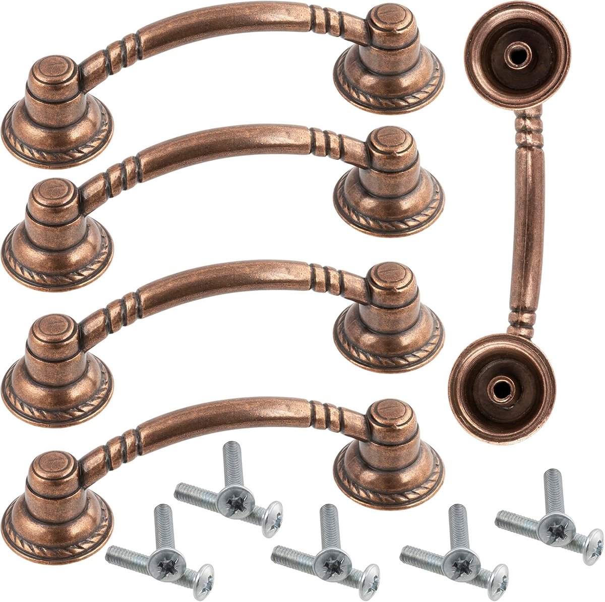 - C41614 - Set van 5 vintage meubelgrepen, hartafstand 64 mm - antieke deur, kast, lade, interieurdecoratie, keuken, woonkamer - in metaal - verouderde koperen afwerking