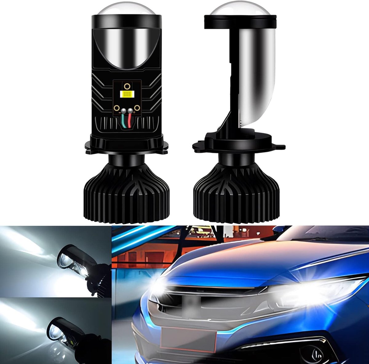 2 stuks H4 koplampen met lens, 9-32 V, 16.000 lm, 100 W, projectorlens, led-koplampen, Hi/Lo Beam, koudwit, hoge helderheid, voor auto's en motorfietsen