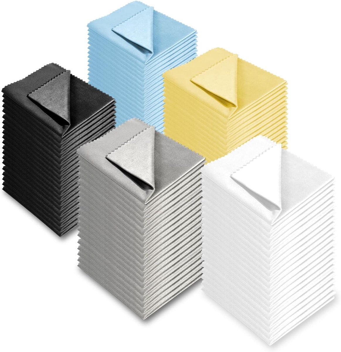 Brillen schoonmaken van microvezeldoeken bulk (5,5 x 5,5 inch, 5 kleuren, 100 stuks, geen logo, sublimatiedoeken blanco) voor brillen, lenzen, telefoons, schermen, zilverwerk, andere delicate