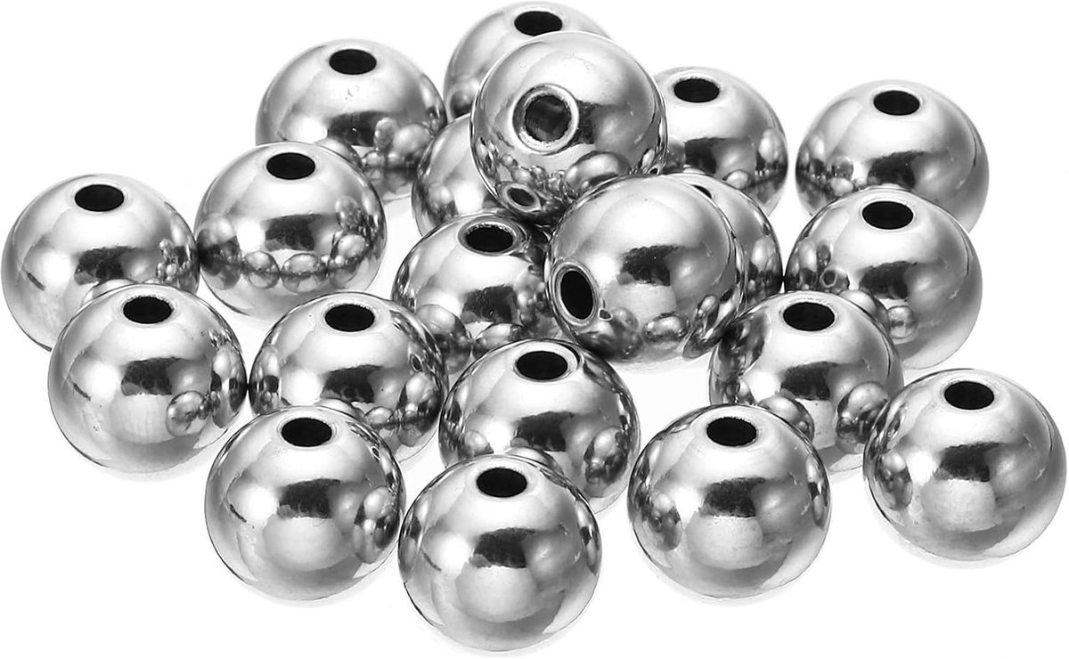 Kralen, 30 stuks 12 mm OD 3 mm ID 304 roestvrijstalen losse balletjes spacers metallic naadloze balkralen voor doe-het-zelf armband, ketting, oorbel sieraden maken, zilver