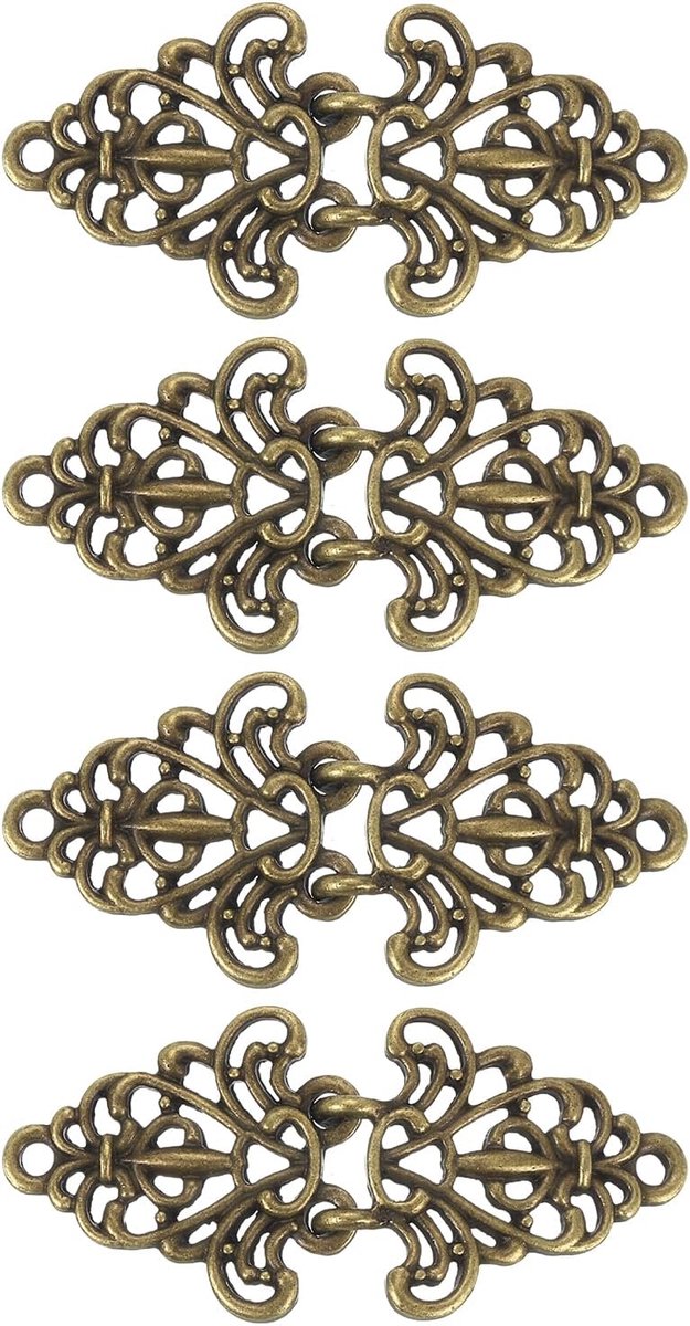 Cape-klemmen, paar haken en ogen om te naaien, vintage sluitingen in cape-vorm, vest, truikraag, Brons, 63 x 28mm