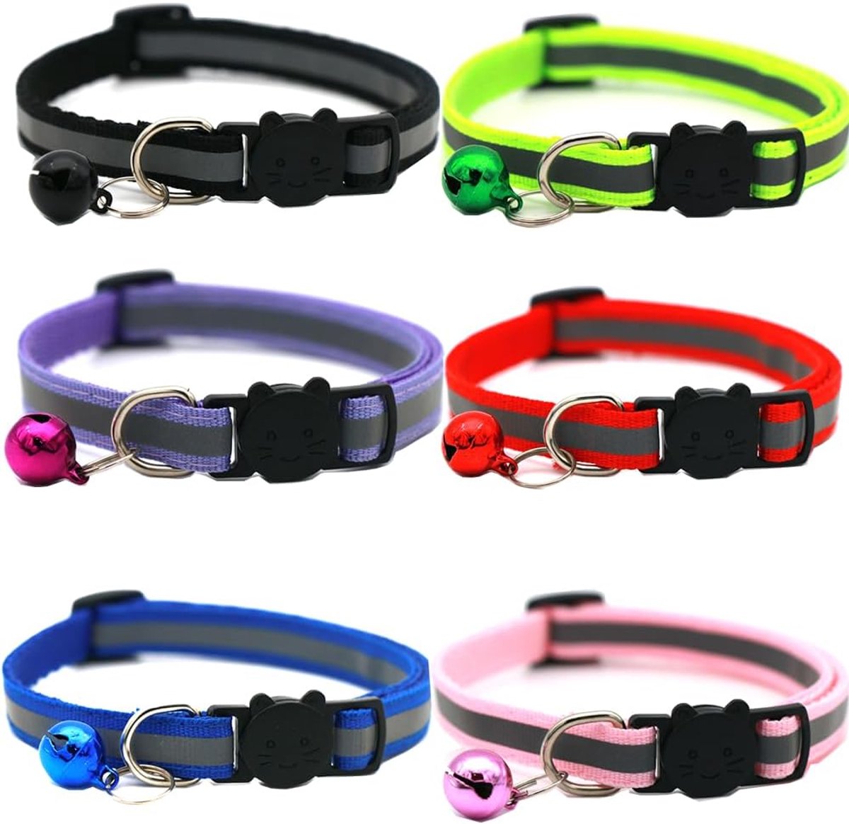 Halsbanden Quick Release reflecterende kitten halsband met bel (6 meerkleurig)