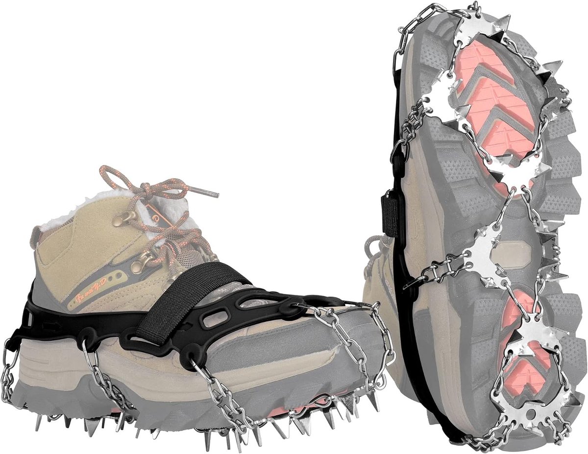 ijsnoppen, antislip, sneeuwgrips voor laarzen, schoenen met 32 roestvrijstalen spikes, antislip voor wandelen, hiken, klimmen, vissen en bergbeklimmen