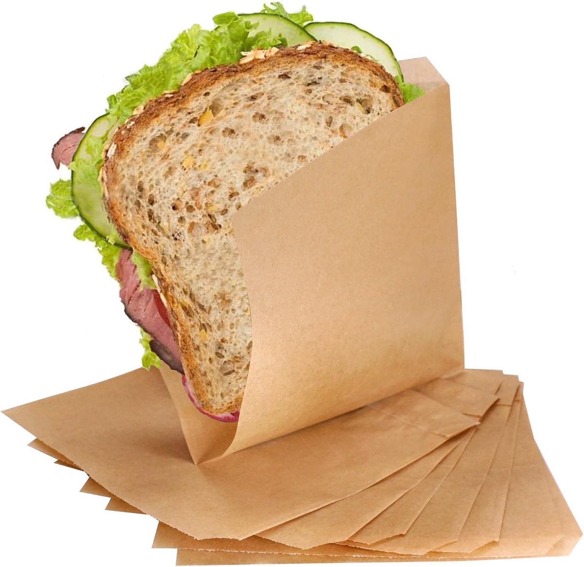 (250 stuks) Bruine Papieren Zakken Voor Voedsel Verpakking 17 x 17 cm, Vetvrije Fast Food Zakken, Hamburger Zakken, Voedsel Wrap