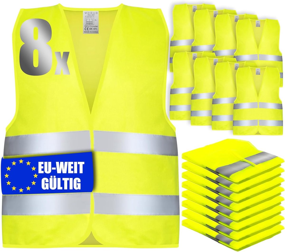 SnelShoppen - ZOVRIXIA Auto Waarschuwingsvest Geel, Reflecterend, Maat L, Veiligheidsvest voor Auto, Motorrijders, Pechhulp, Weghelpen, Verkeersveilig