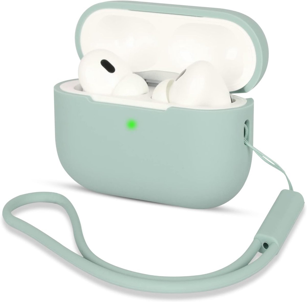 Hoesje compatibel met AirPods Pro 2, schokbestendige beschermende siliconen hoes voor AirPods Pro 2e generatie 2022 met siliconen lanyard, LED aan de voorkant, wolkgrijs