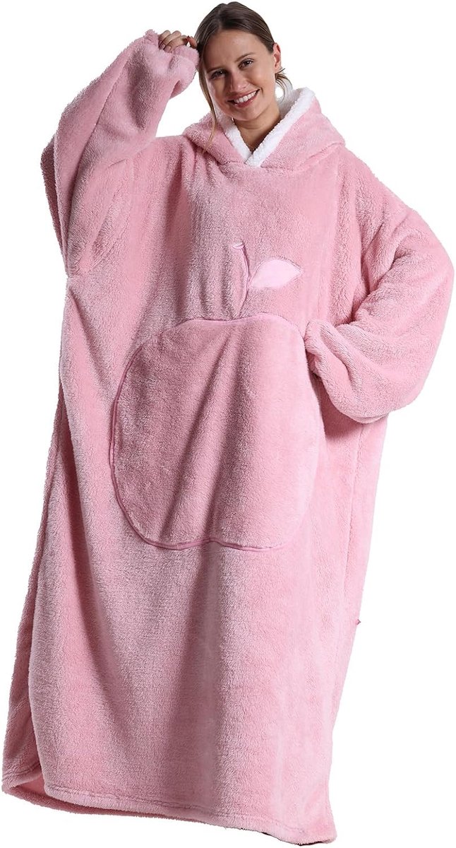 lange en grote hoodiedeken, draagbare deken met mouwen en gigantische zakken, super-warme en knusse fleece sweatshirt-deken voor dames en heren